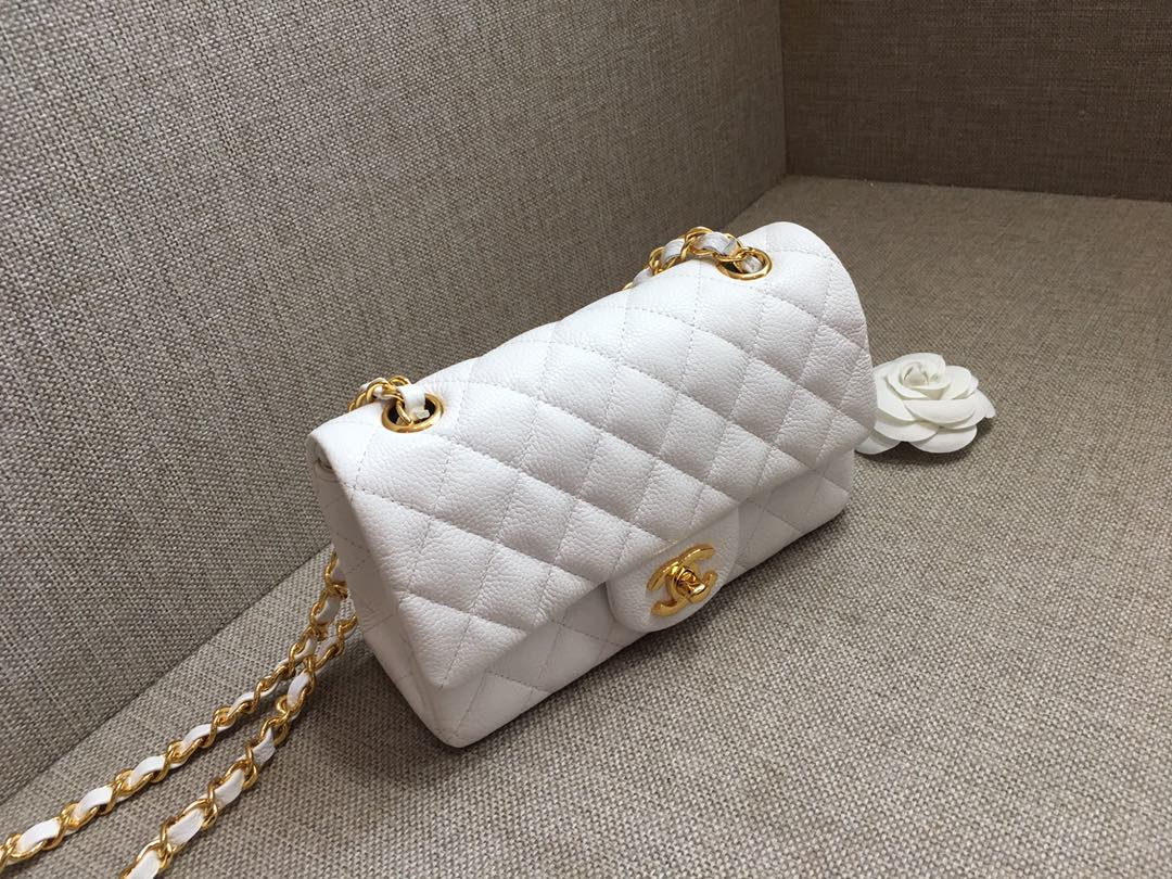 Small Classic Flap Caviar Bag A01116 White/Gold